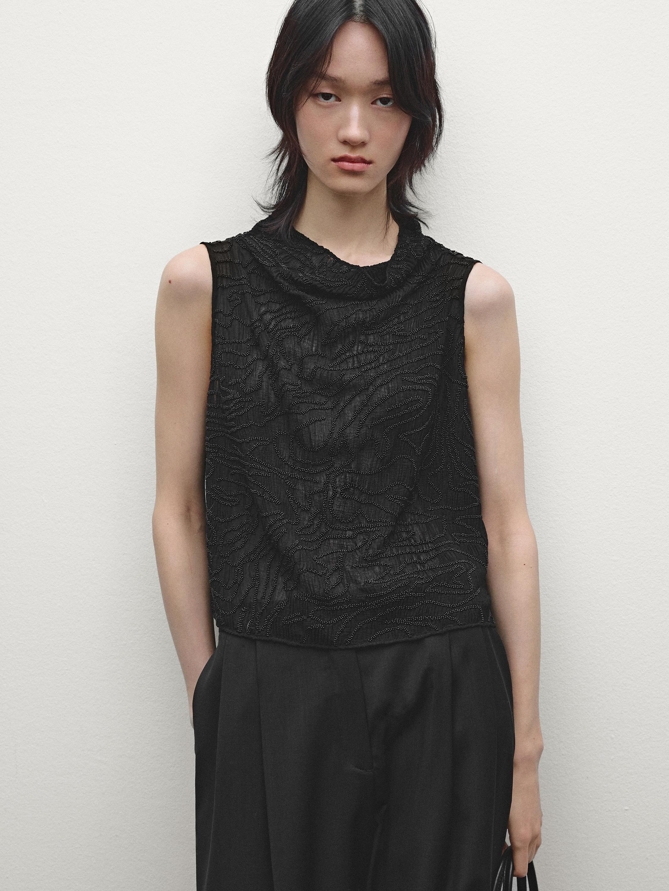 Top with beading - Black | ZARA United States Top with beading - Black | ZARA United States