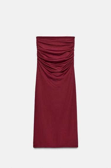 METALLIC TRIM POLYAMIDE MIDI SKIRT - Burgundy by Zara