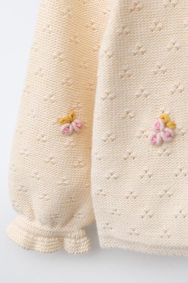 PULL AJOURÉ ET POMPONS - Écru de Zara - Image 2