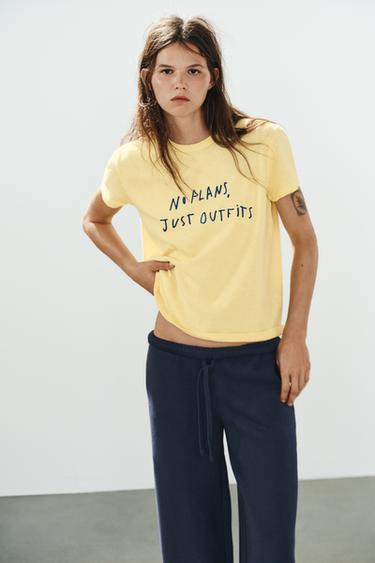 GELBES T-SHIRT MIT TEXT-PRINT - Gelb von Zara