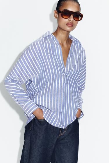 CAMISA RAYAS - Azul de Zara