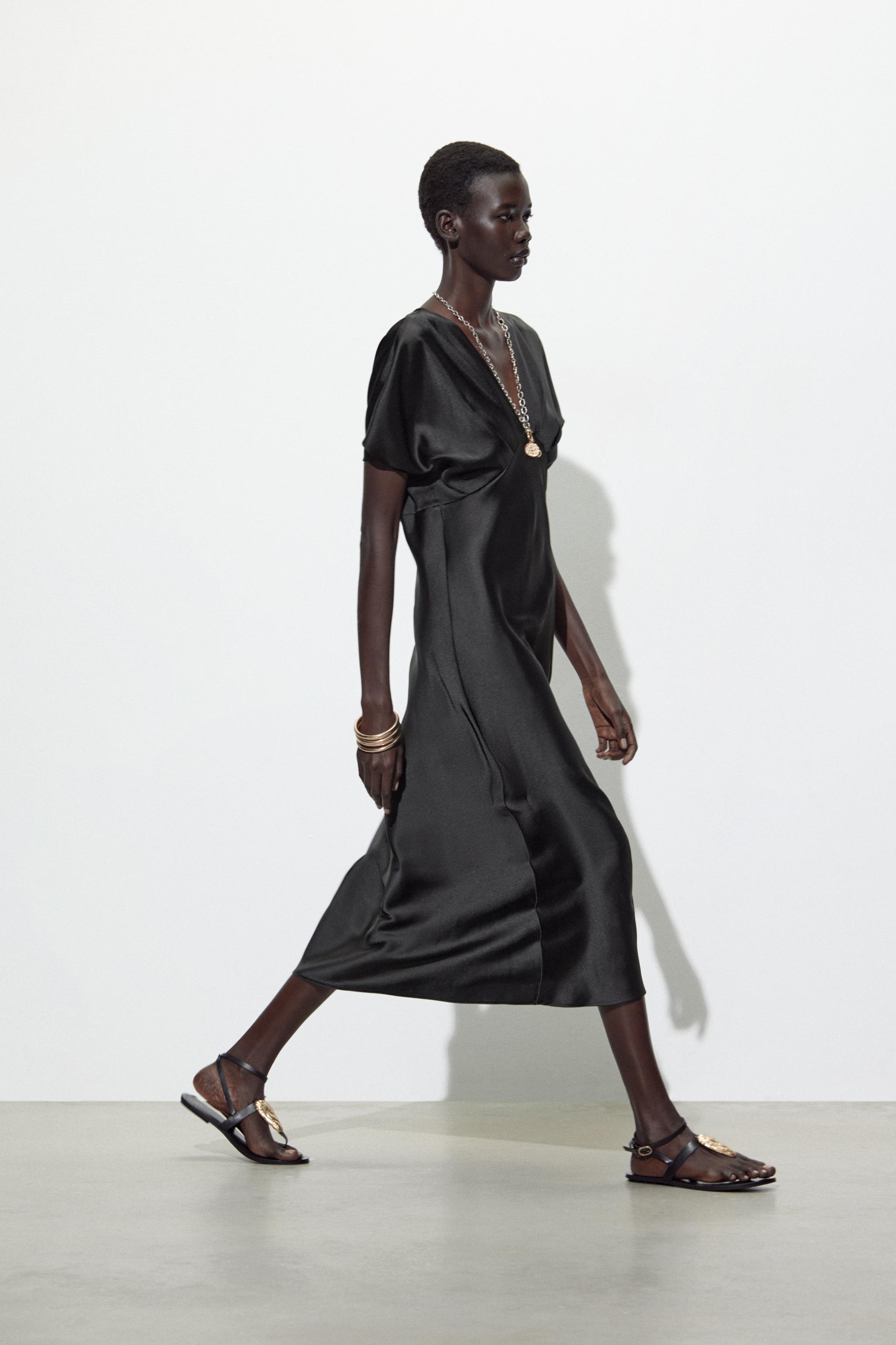 SATIN EFFECT MIDI DRESS - Black | ZARA United States