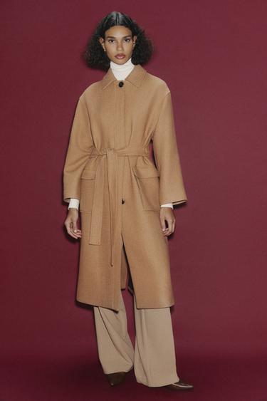 WOOL BLEND BELTED COAT - camel by Zara - Image 0