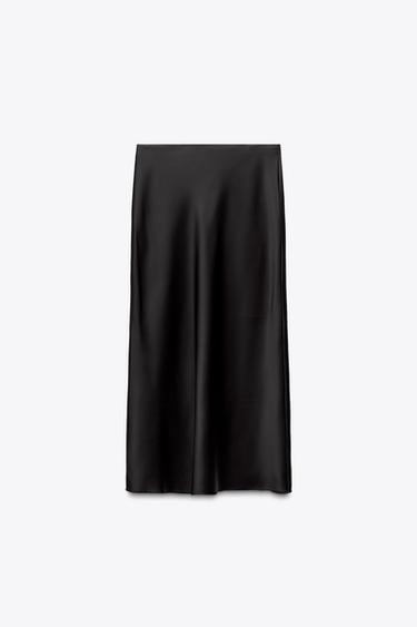 Zara SATIN MIDI SKIRT - Black - Image 0