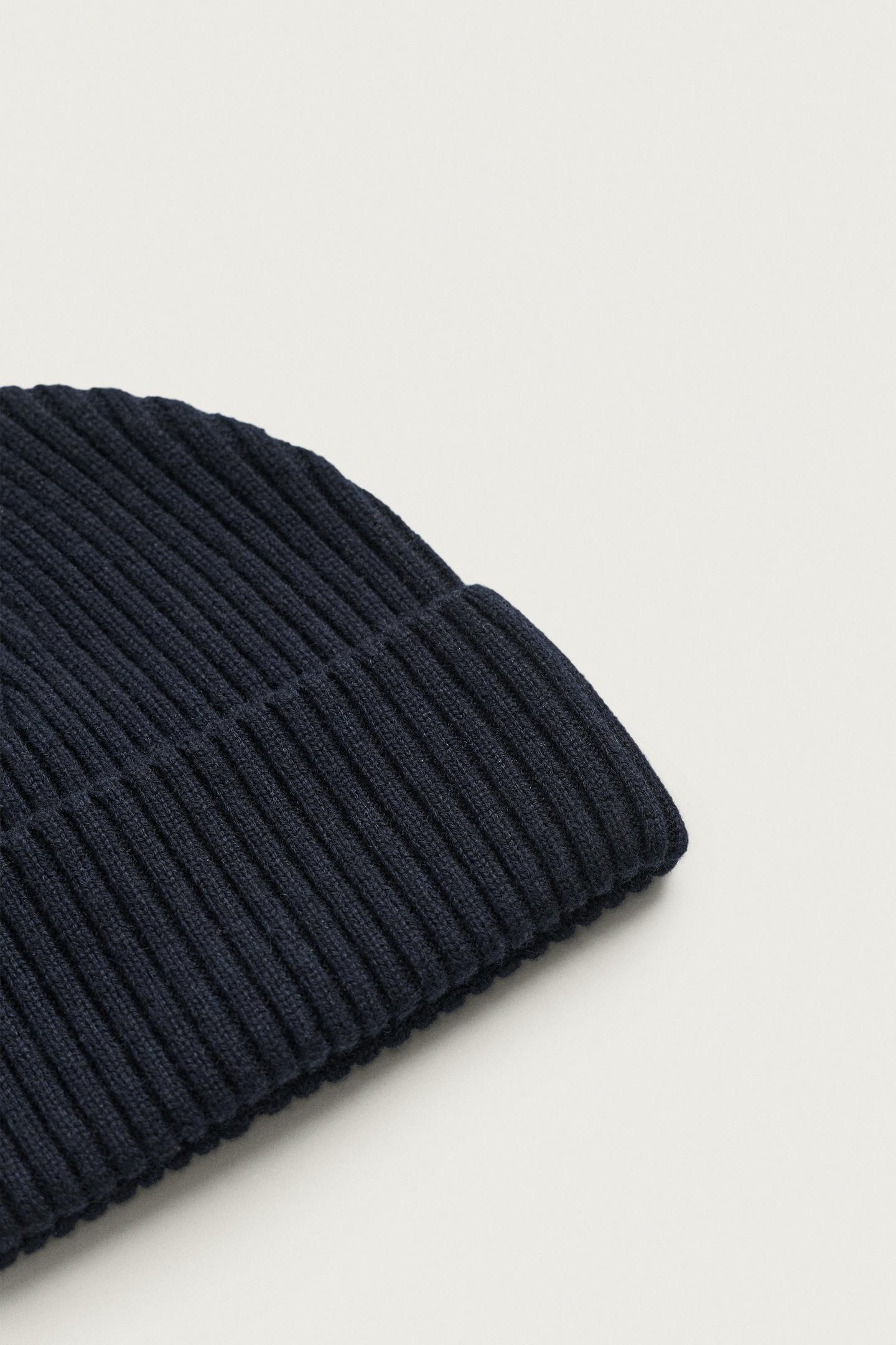 Мужская шапка Zara Wool Blend Knit Beanie, цвет: Тёмный тёмно-синий — фото 5