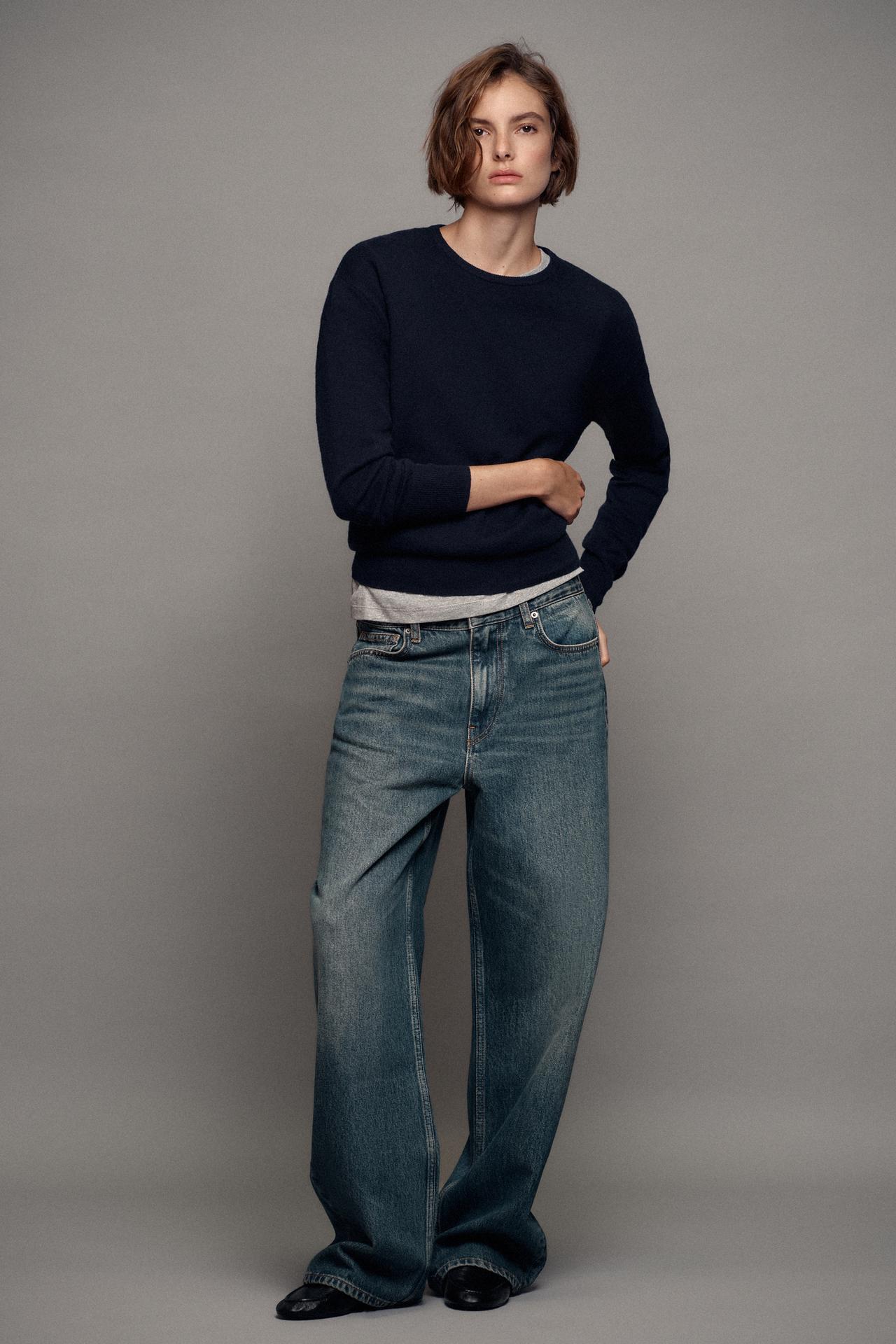 100% EXTRA-SOFT WOOL JUMPER — Navy blue