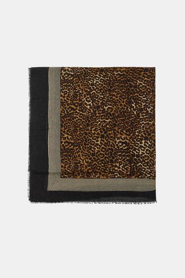 WOOL-BLEND ANIMAL-PRINT STRIPED SCARF — Leopard 2