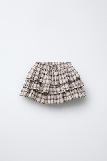 CHECKED RUFFLED SKIRT - Beige by Zara - Image 0
