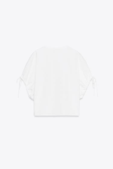 COTTON T-SHIRT WITH TIES - White by Zara - Image 5