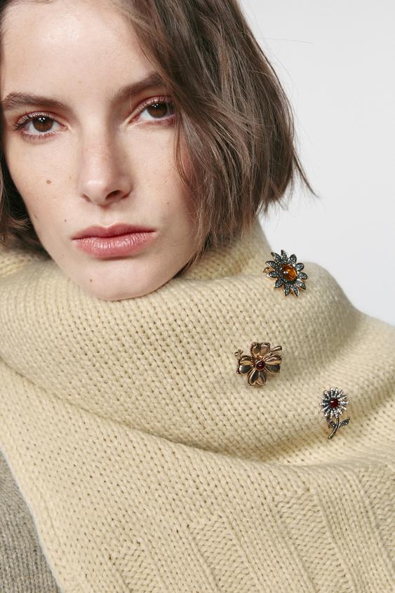 Zara 3-PACK FLORAL BROOCHES - Golden - Image 0