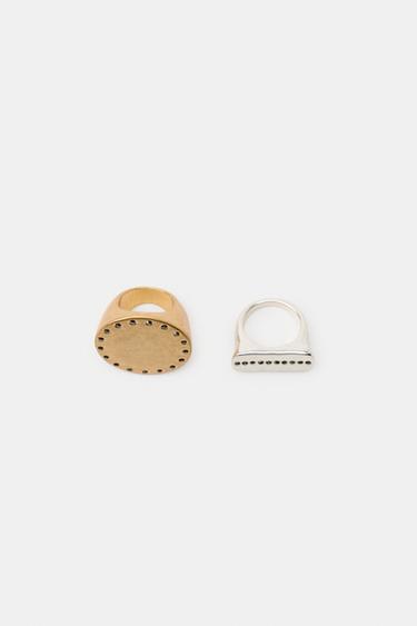 Zara 2-PACK OF COMBINED GEOMETRIC SHAPE RINGS - Gold / Silver