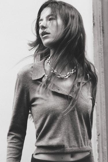 PULL POLO EN MAILLE UNIE - Gris chiné de Zara - Image 3