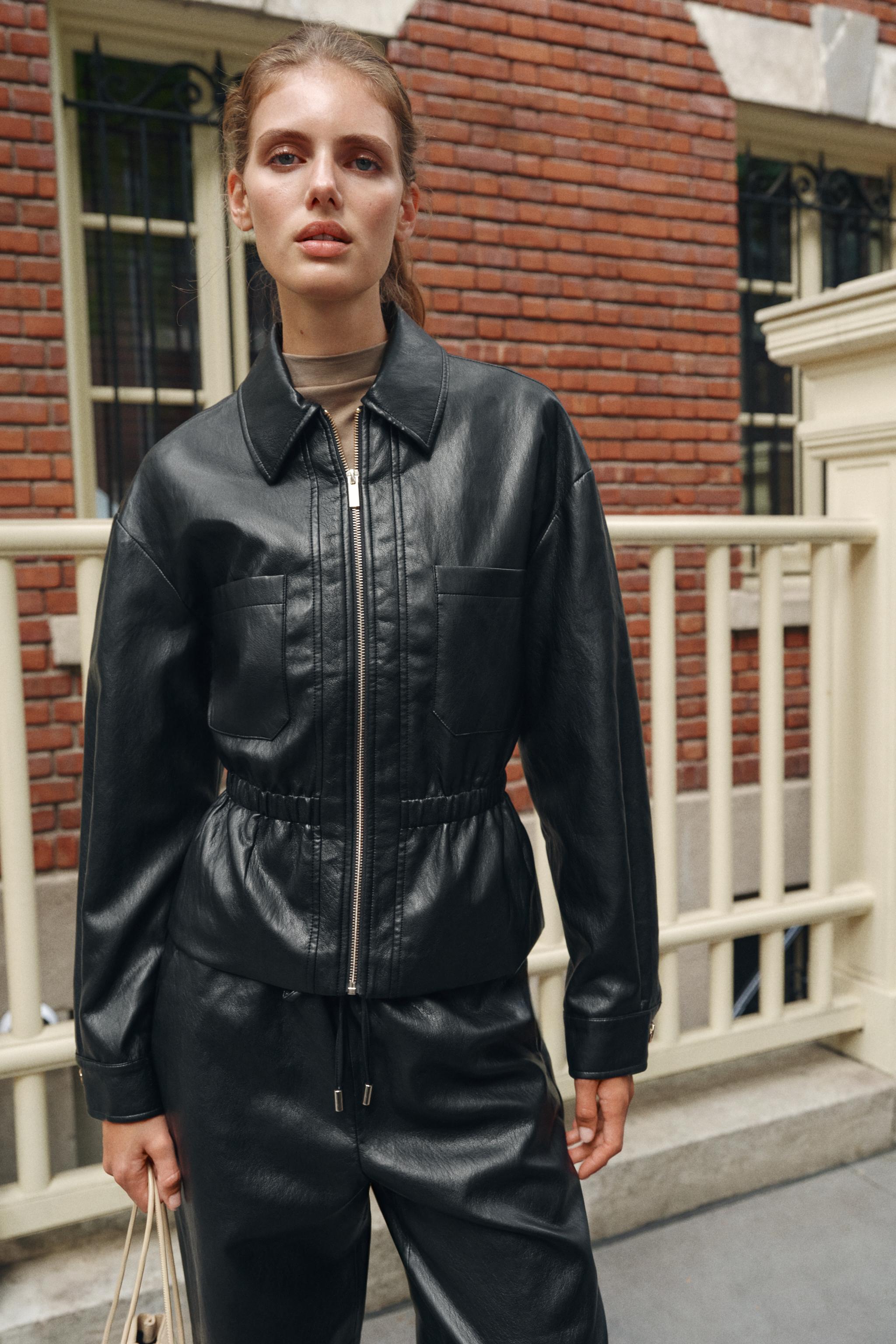 FAUX LEATHER JACKET WITH ELASTICIZED WAIST
