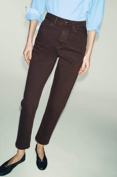 Z.01 HIGH-WAIST MOM FIT JEANS - Brown by Zara