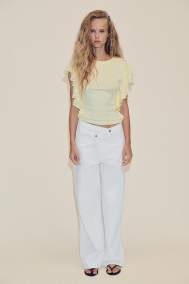 ФУТБОЛКА С РУКАВАМИ-ВОЛАНАМИ — ЖЕЛТЫЙ от Zara