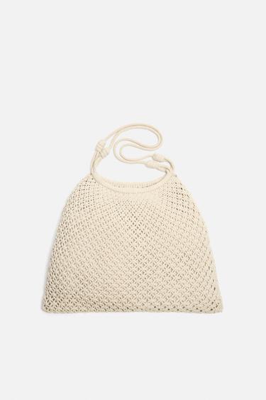 حقيبة SHOPPER مكرمية - أبيض صدفي by Zara
