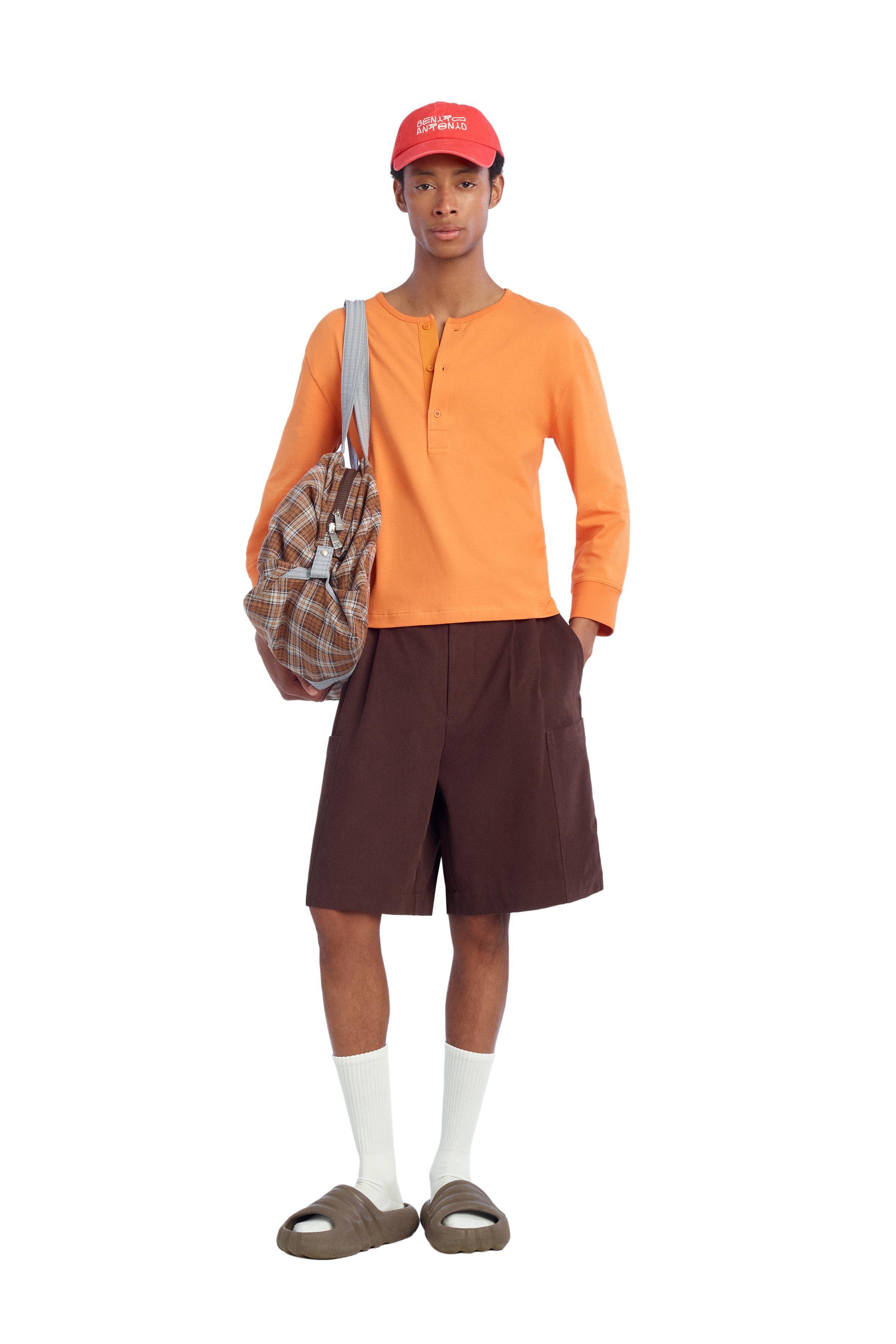 CROPPED FIT HENLEY T-SHIRT - Orange | ZARA South Africa