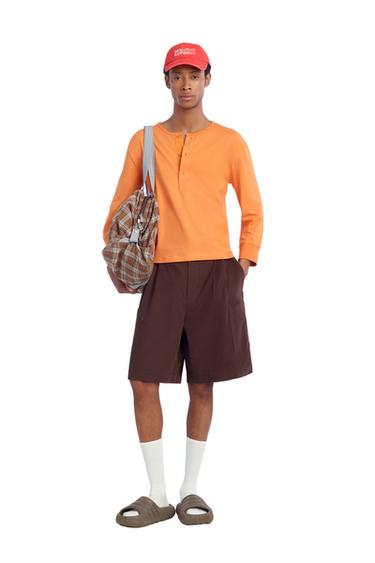 CROPPED FIT HENLEY T-SHIRT - Orange by Zara - Image 0