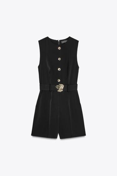 CREPE JUMPSUIT WITH BELT - Black by Zara - Image 5