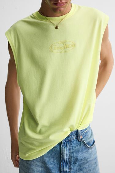 TANK TOP WITH RAISED PRINT - Neon yellow by Zara - Image 4