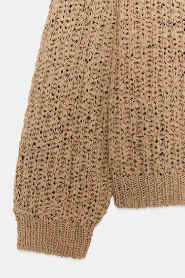 PULL EN MAILLE AVEC BANDE ENTRELACÉE - Camel clair de Zara - Image 7