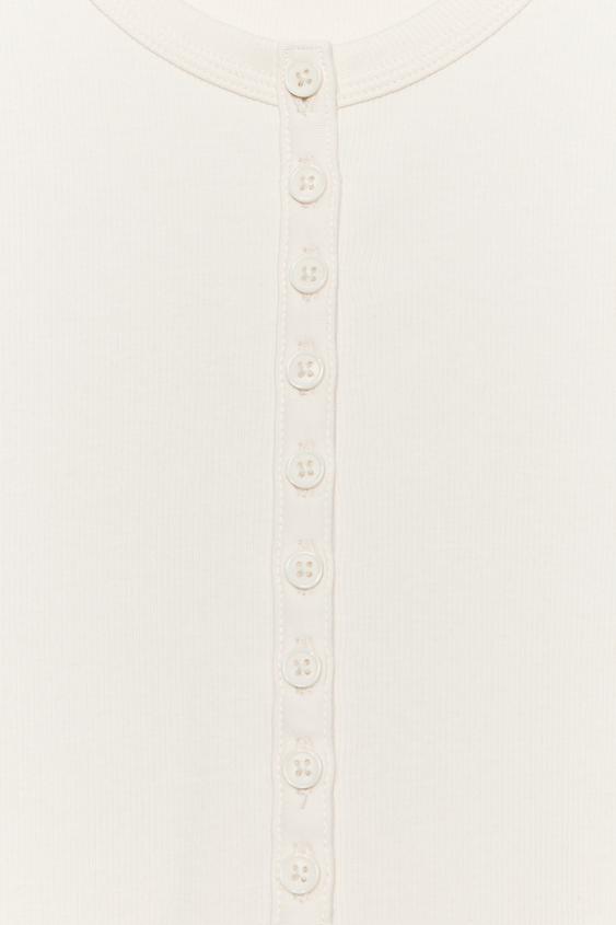 LONG SLEEVE HENLEY T-SHIRT - Ecru by Zara - Image 4