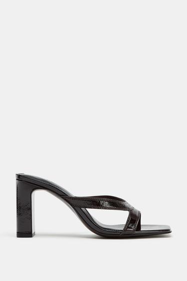 SANDALIA TACÓN TIRAS PIEL - Marrón de Zara - Imagen 0