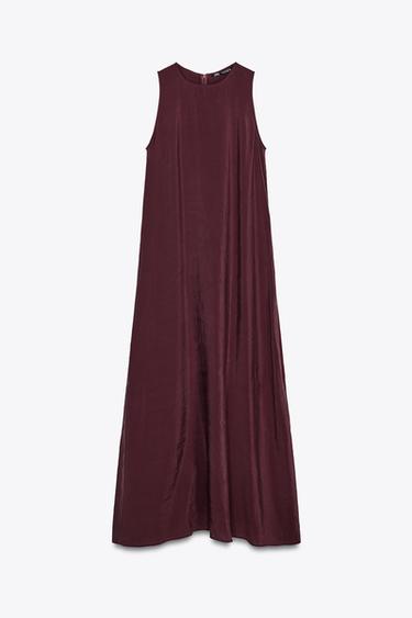 Zara VOLUMINOUS MIDI DRESS - Maroon