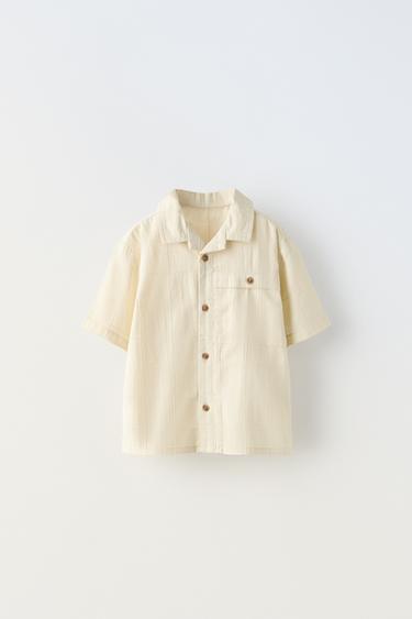 CHEMISE TEXTURÉE À CARREAUX EN COTON - Écru de Zara - Image 0