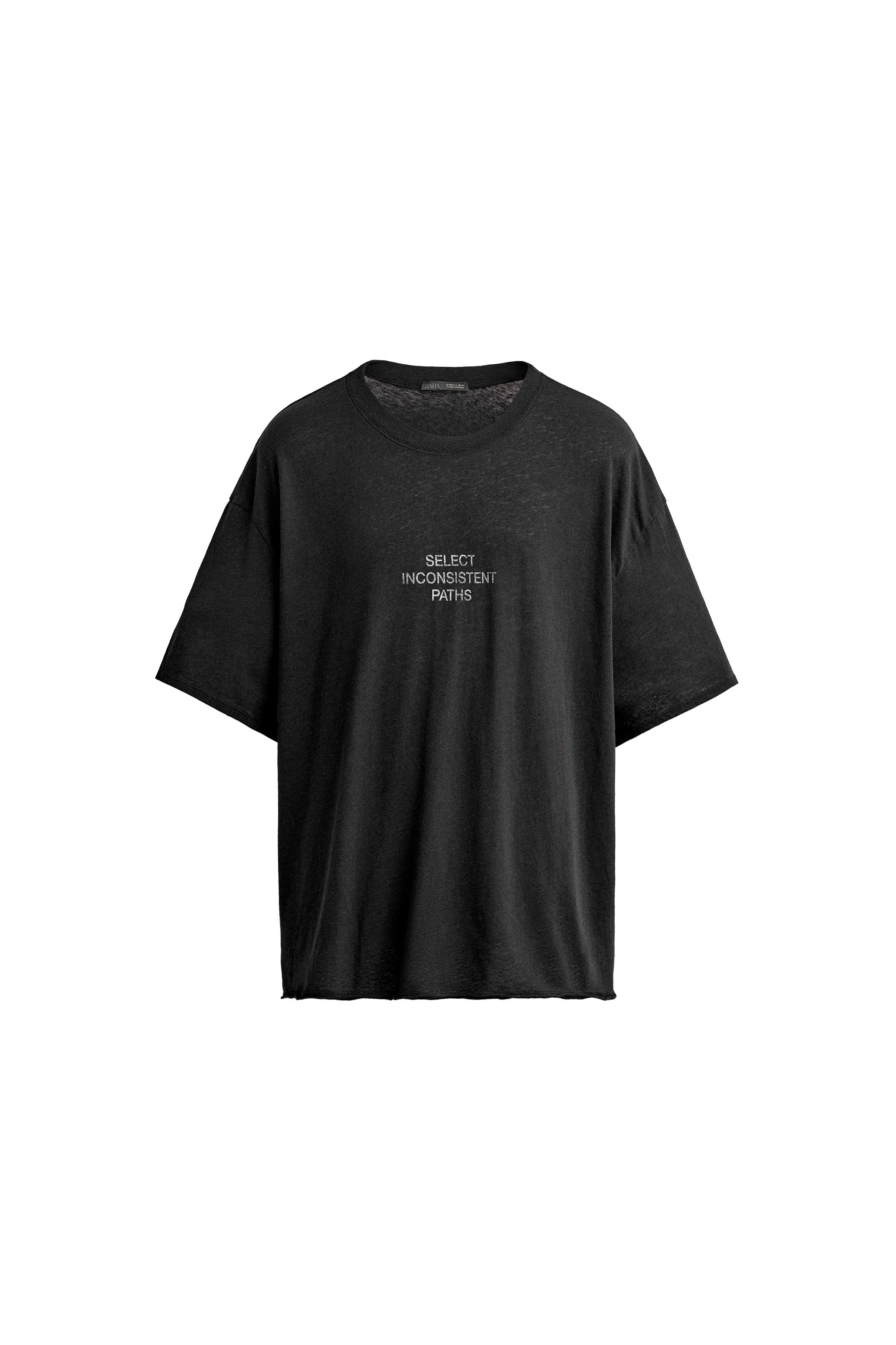 RELAXED FIT WASHED TEXT T-SHIRT - Black | ZARA United States