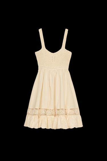 Zara COMBINATION KNIT DRESS - Ecru - Image 0