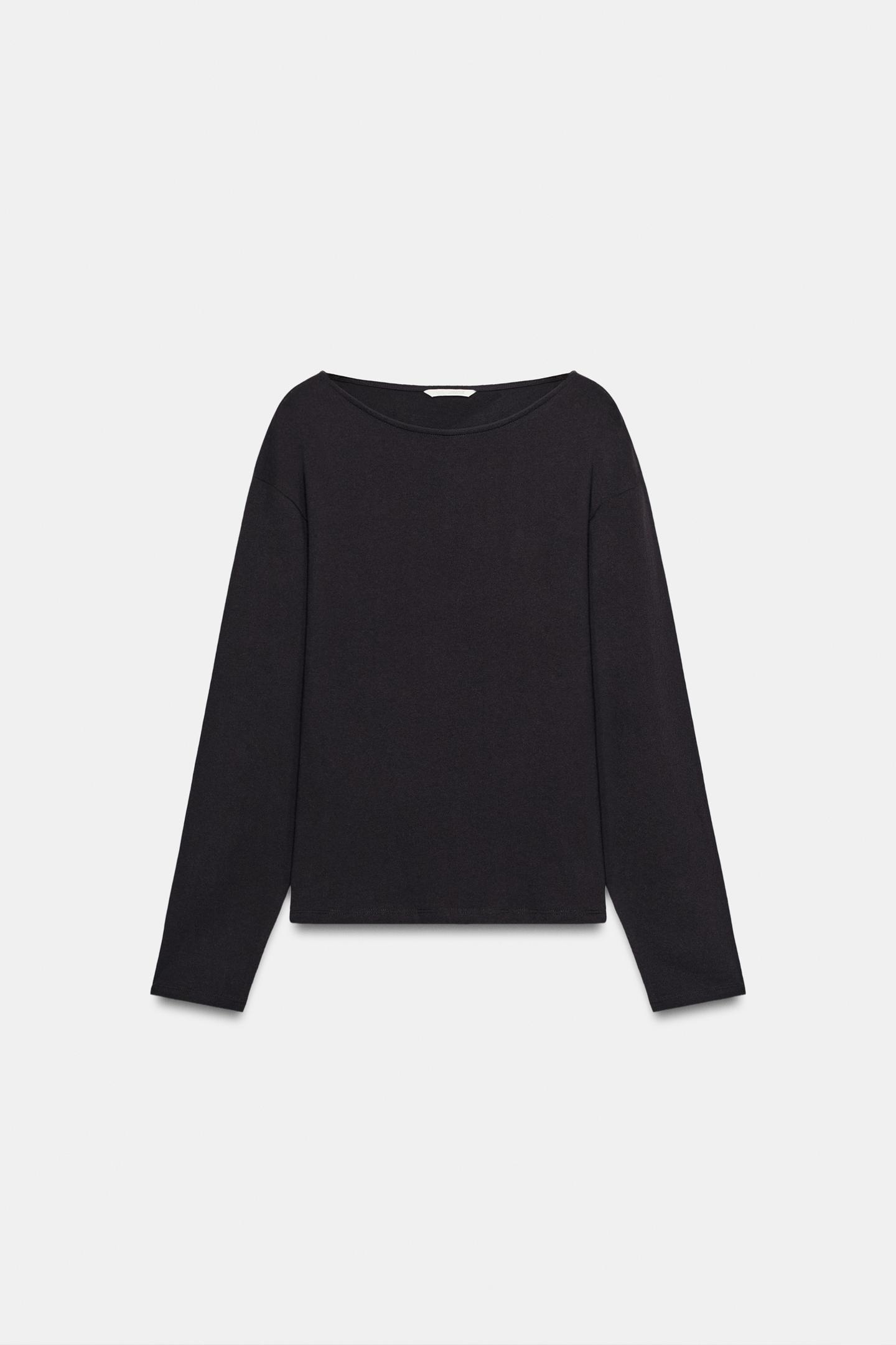 Женская футболка Zara Fitted Boat Neck, цвет: Тёмный коричневый — фото 5