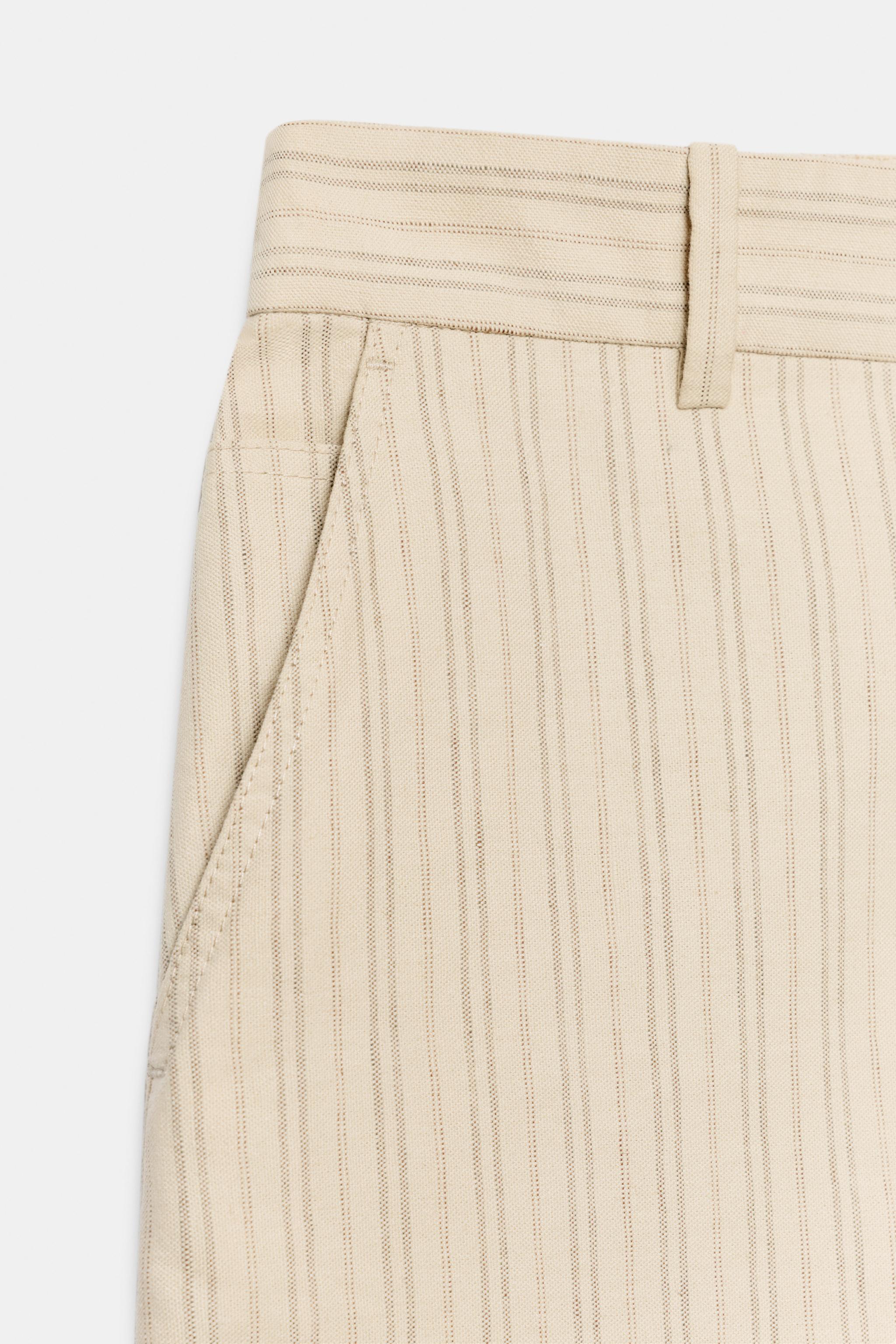 Женские брюки Zara STRIPED LINEN-BLEND ZW COLLECTION PANTS — фото 9
