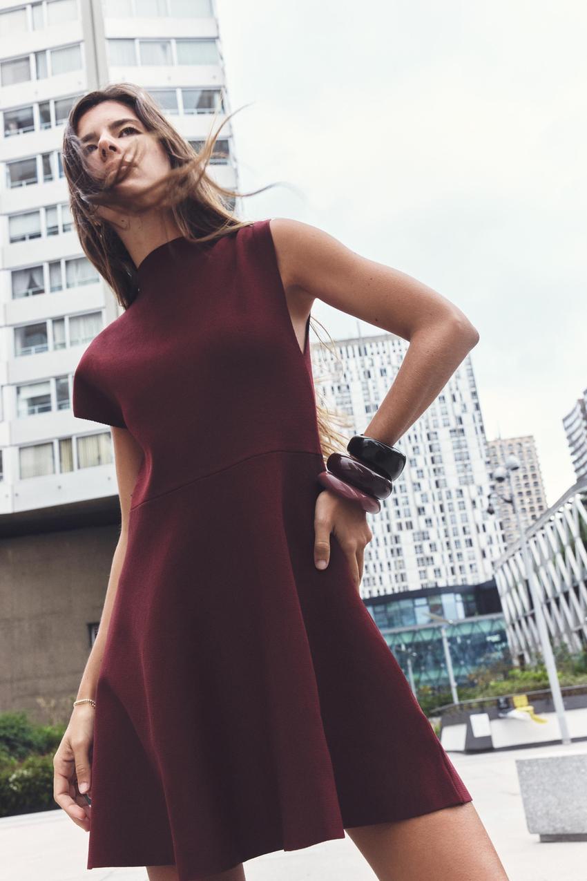 ニットミニスケーターワンピース - バーガンディ | ZARA Japan / 日本 