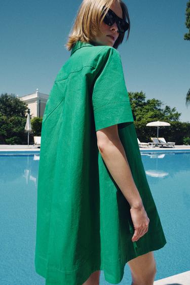 ZW COLLECTION SHORT SLEEVE SHIRT DRESS - Green by Zara - Image 2