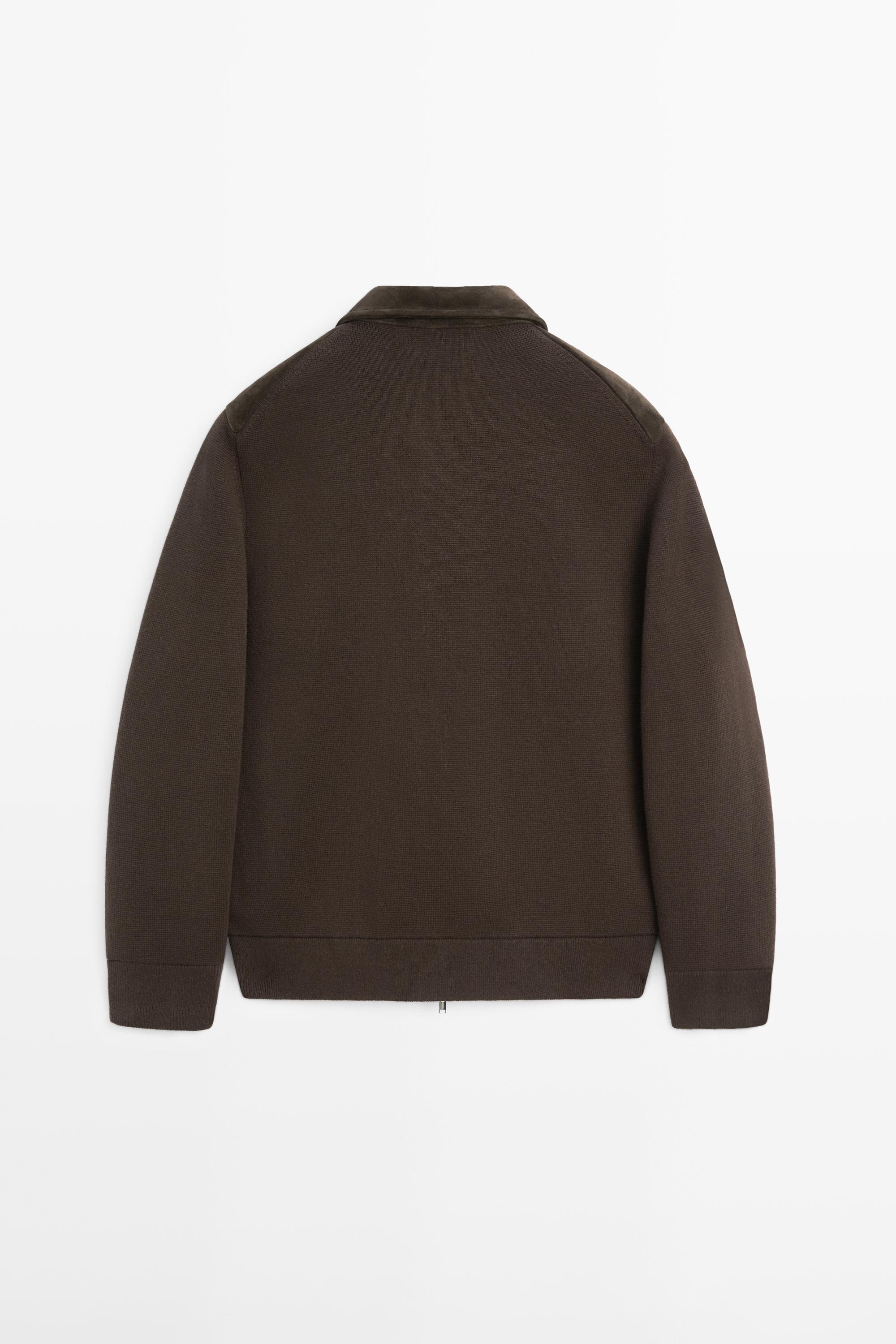 Contrast cotton and leather jacket