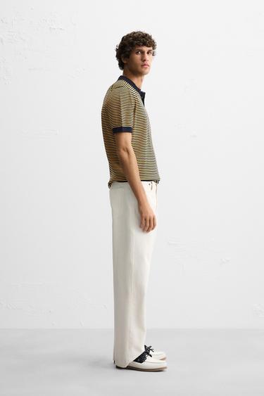 STRIPED KNIT POLO SHIRT - Orange by Zara - Image 3
