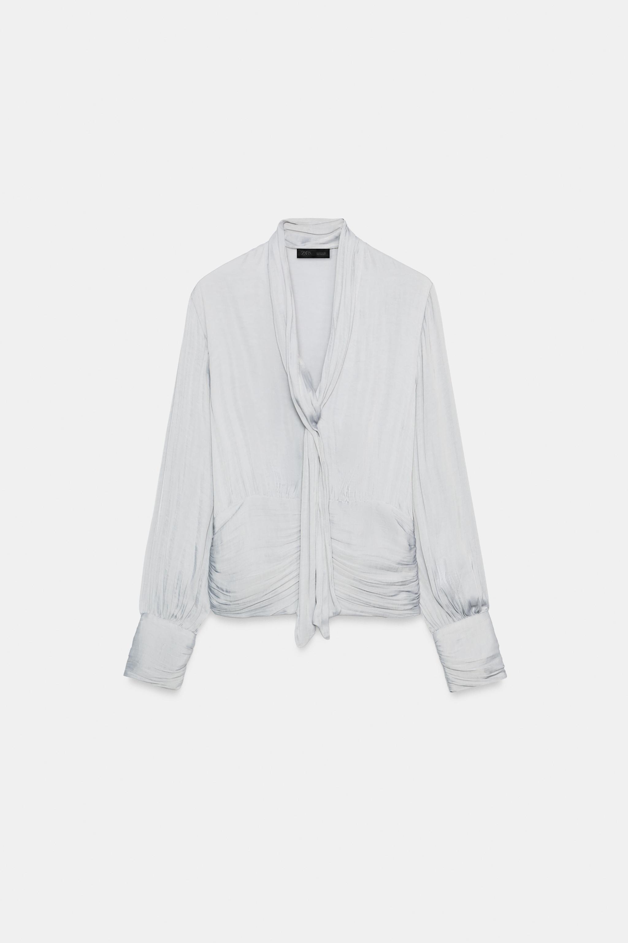 SATIN-FINISH TIE-DETAIL SHIRT - Silver | ZARA South Africa