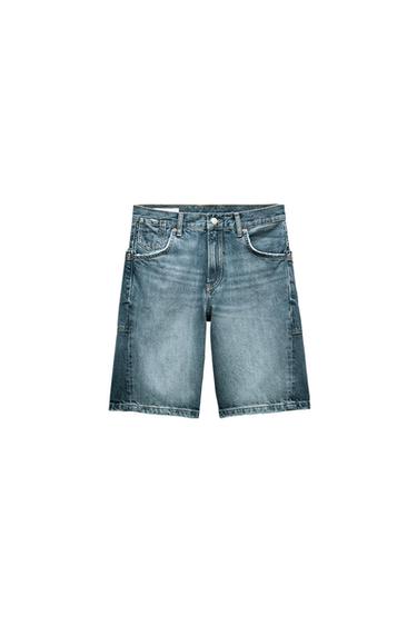 DENIM TRF LOW-RISE BERMUDA SHORTS WITH TAB