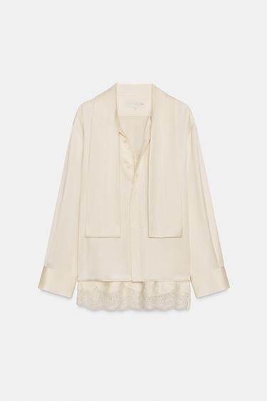 ZW COLLECTION COMBINED SATIN BLOUSE - Cream by Zara - Image 0