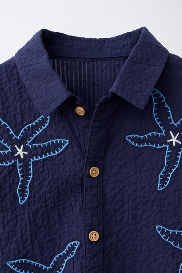 CHEMISE SEERSUCKER ÉTOILES BRODÉES - Bleu marine de Zara - Image 2