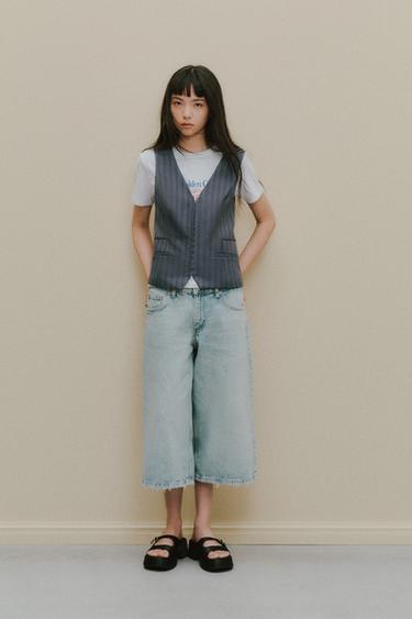 ダメージ ローライズ TRF デニムバミューダジョーツライトブルーZaraのダメージ ローライズ TRF デニムバミューダジョーツ - ライトブルー