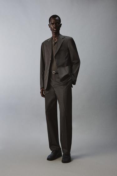 PANTALÓN REGULAR FIT TRAJE MEZCLA ALGODÓN - Marrón de Zara