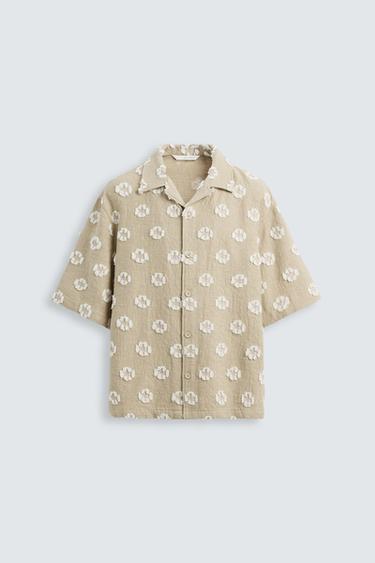 Zara TEXTURED JACQUARD SHIRT - Beige