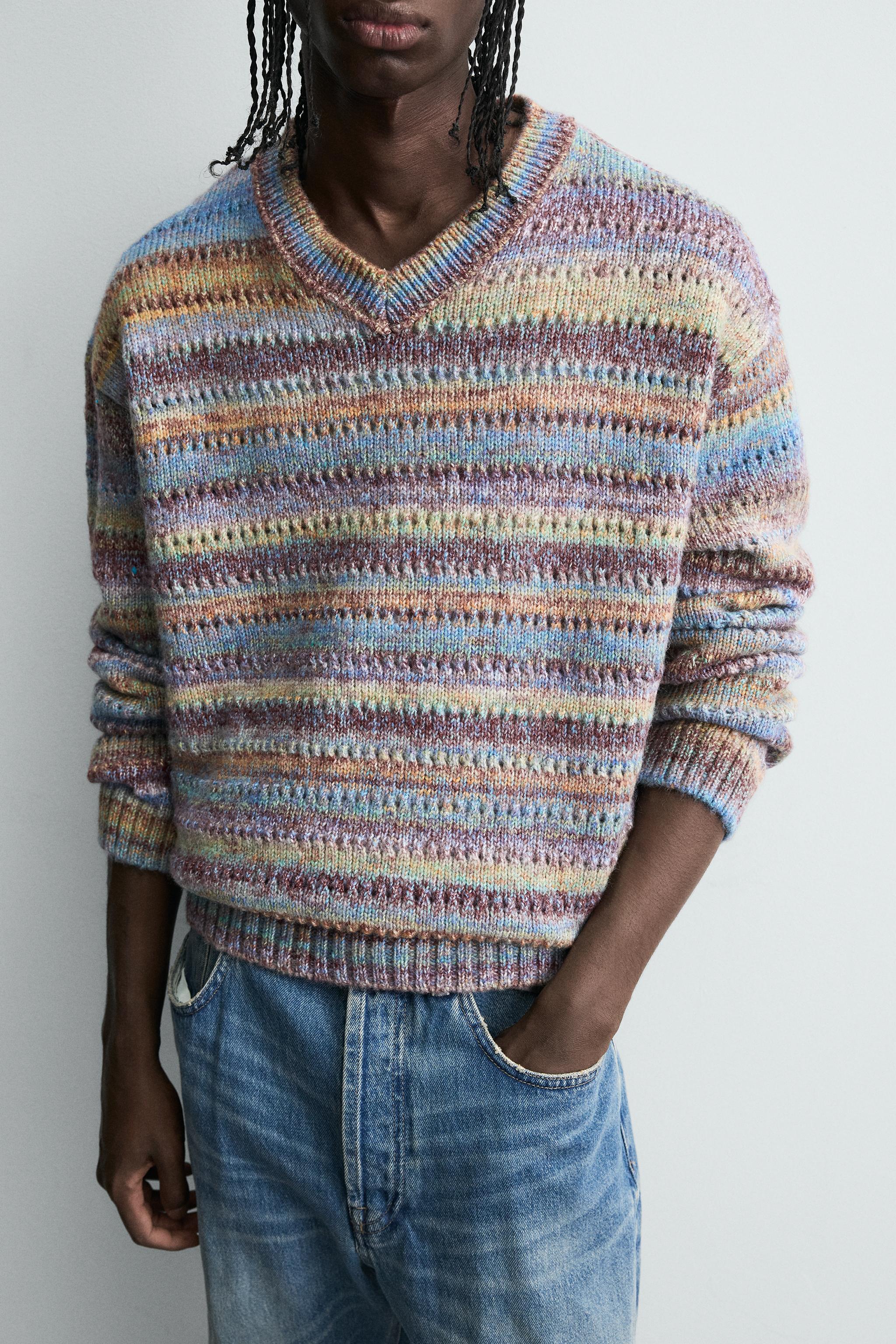 STRIPED OPEN-KNIT SWEATER