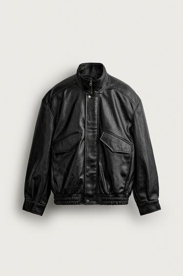 Zara LEATHER-EFFECT POCKET JACKET - Black