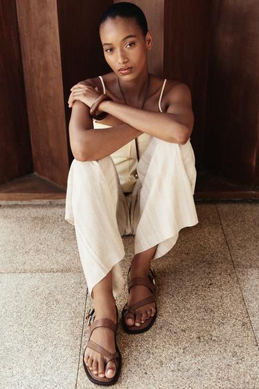 Zara TOE STRAP SANDALS - Brown - Image 0