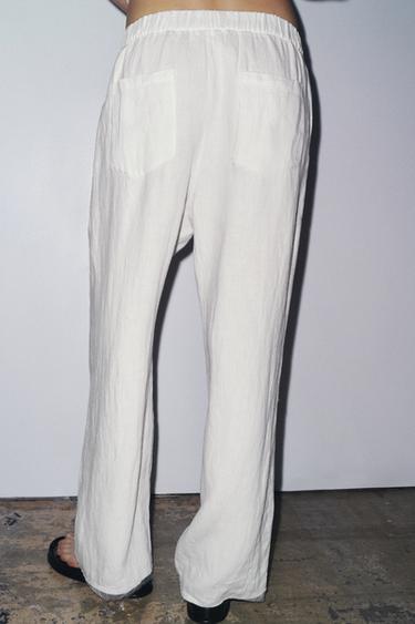 LINEN BLEND DOUBLE BUTTON TROUSERS - White by Zara - Image 2
