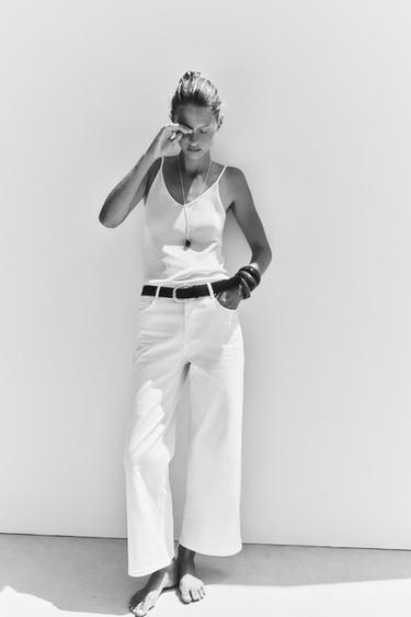 Z1975 HIGH-WAIST BELTED CULOTTES JEANS - White by Zara