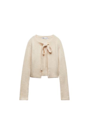 SYNTHETIC WOOL CARDIGAN WITH TIE DETAIL